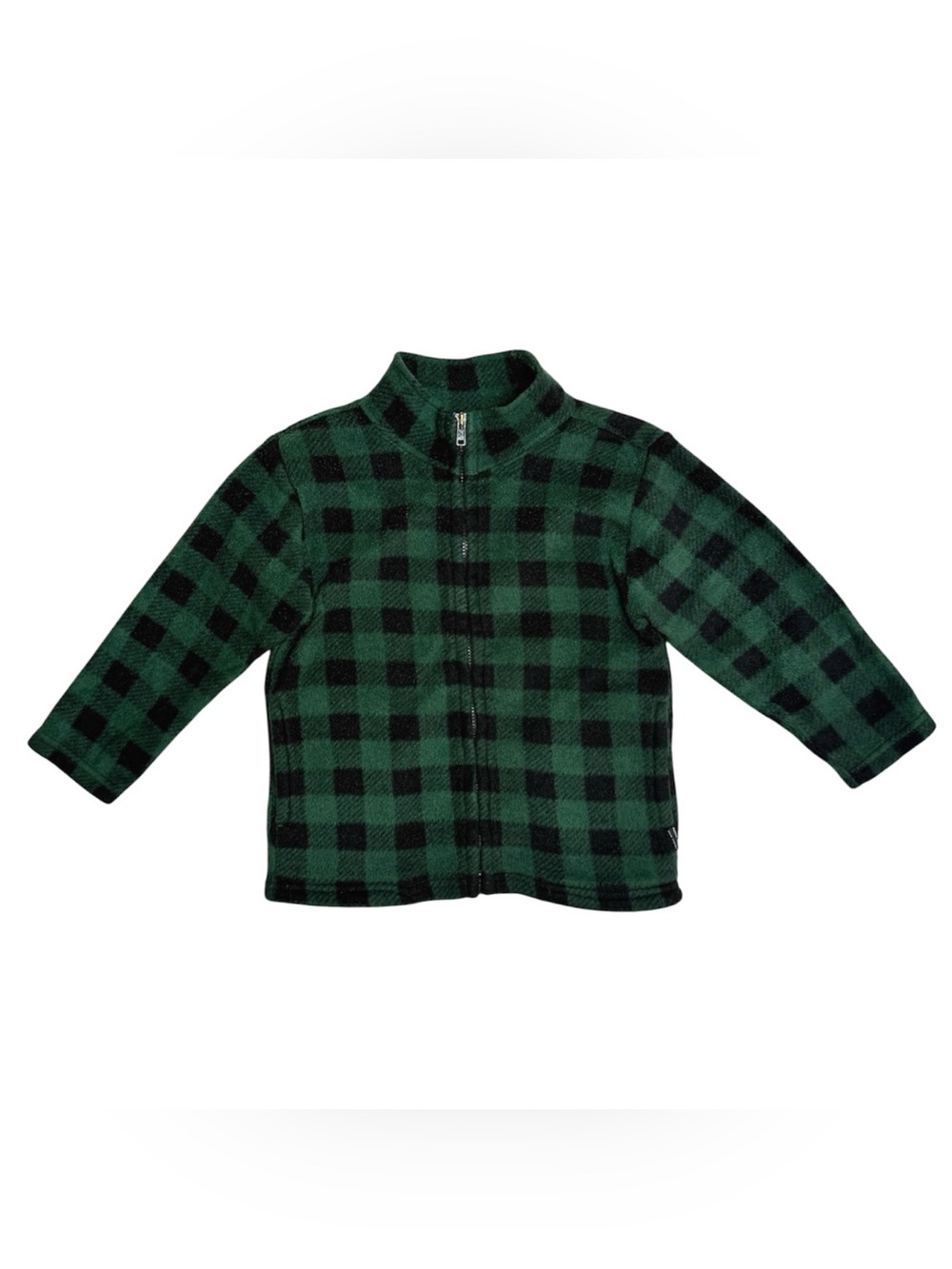 Old Navy Fleece Plaid Zipper Jacket Green Black 4T